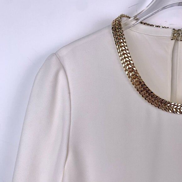BURBERRY LONDON White Silk Blouse With Gold Chain Neckline 3/4 Sleeve Size US 4 - Picture 6 of 7